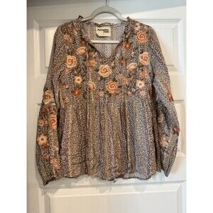 SAVANNA JANE Boho Embroidered Pink Cottage Core Indie Long Sleeve Top Floral S